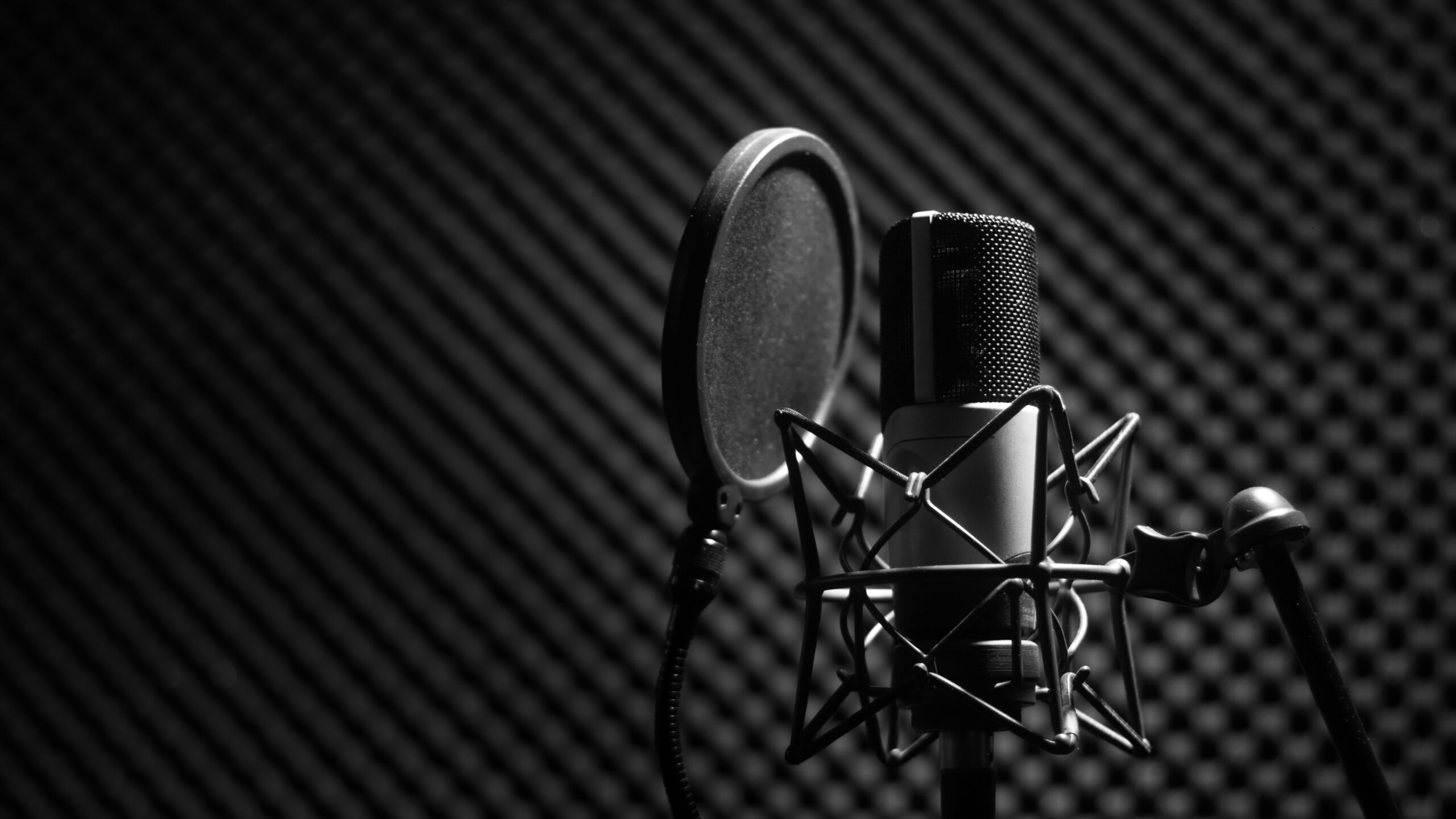 Professional Microphone in Recording Studio, Professional Studio Background with space for text